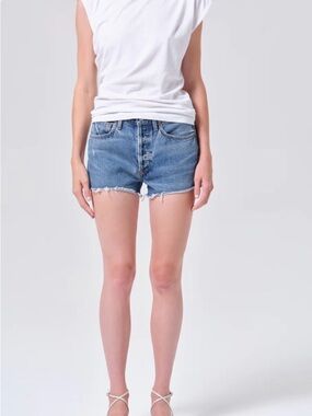 Agolde Light Blue Button-Fly Denim Shorts